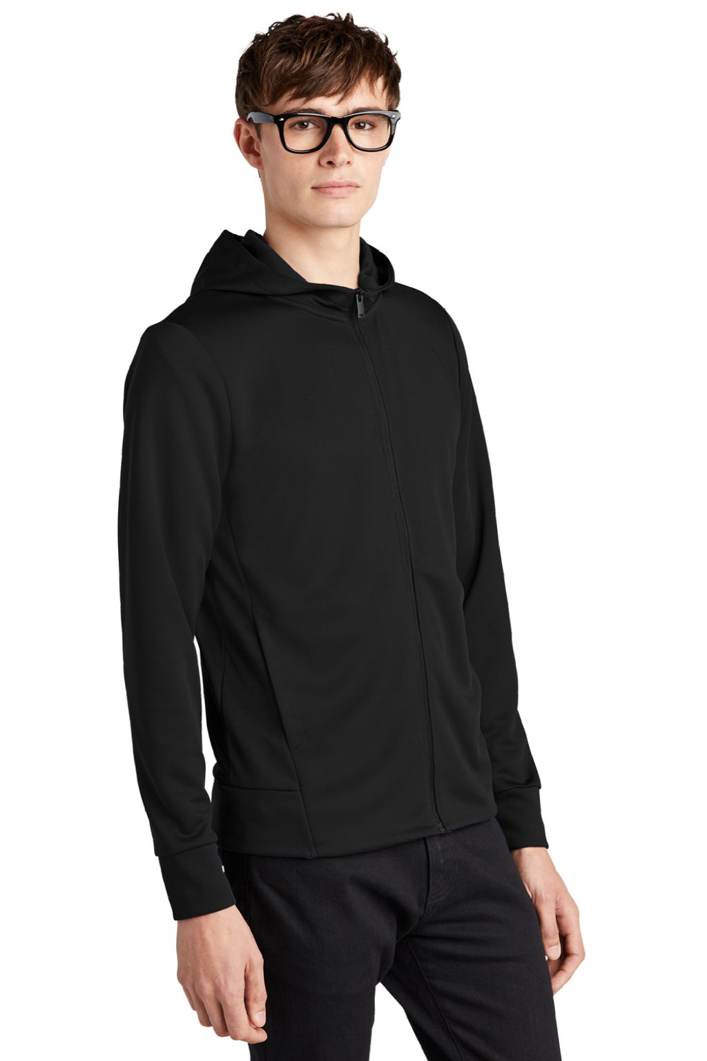 Mercer+Mettle MM3002 Mens Double Knit Full Zip Hooded Sweatshirt Hoodie w/ Pockets Deep Black Model 3Q