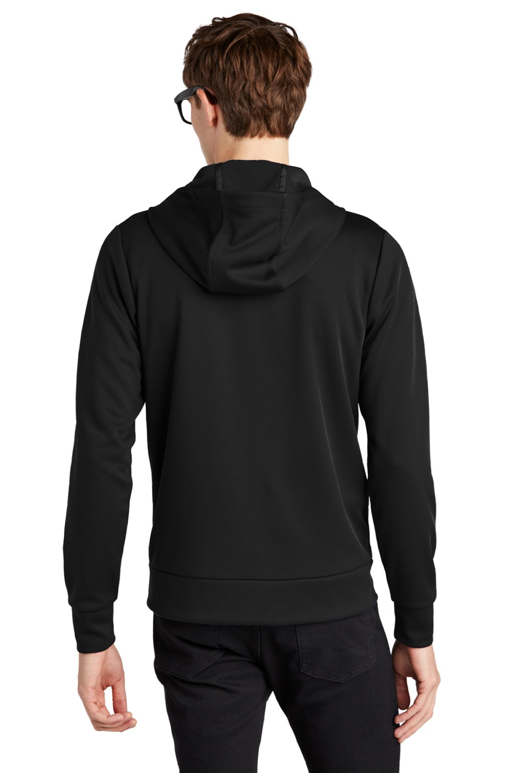 Mercer+Mettle MM3002 Mens Double Knit Full Zip Hooded Sweatshirt Hoodie w/ Pockets Deep Black Model Back