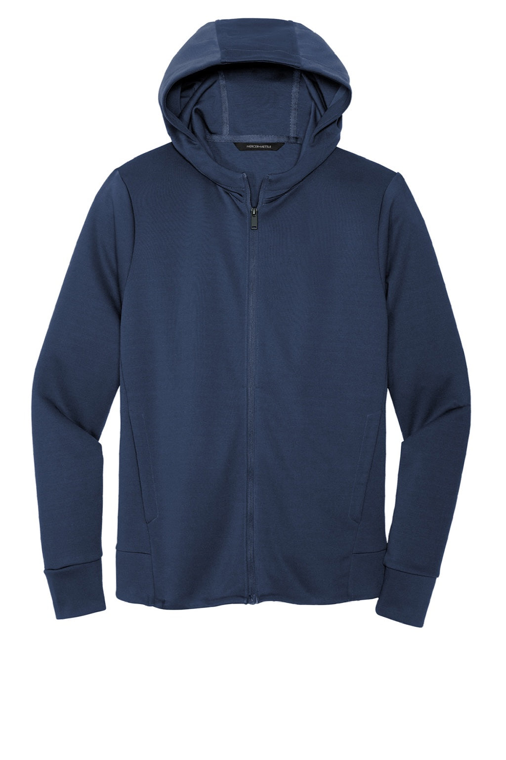 Mercer+Mettle MM3002 Double Knit Full Zip Hooded Sweatshirt Hoodie w/ Pockets Insignia Blue Flat Front