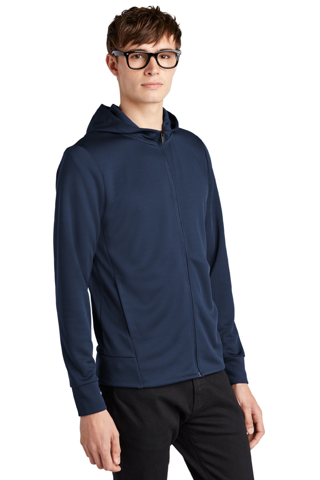 Mercer+Mettle MM3002 Mens Double Knit Full Zip Hooded Sweatshirt Hoodie w/ Pockets Insignia Blue Model 3Q