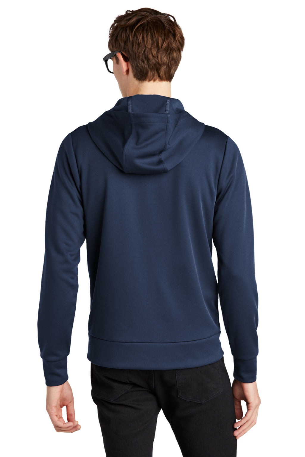 Mercer+Mettle MM3002 Mens Double Knit Full Zip Hooded Sweatshirt Hoodie w/ Pockets Insignia Blue Model Back