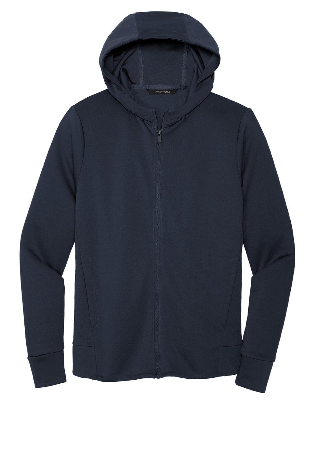 Mercer+Mettle MM3002 Double Knit Full Zip Hooded Sweatshirt Hoodie w/ Pockets Night Navy Blue Flat Front