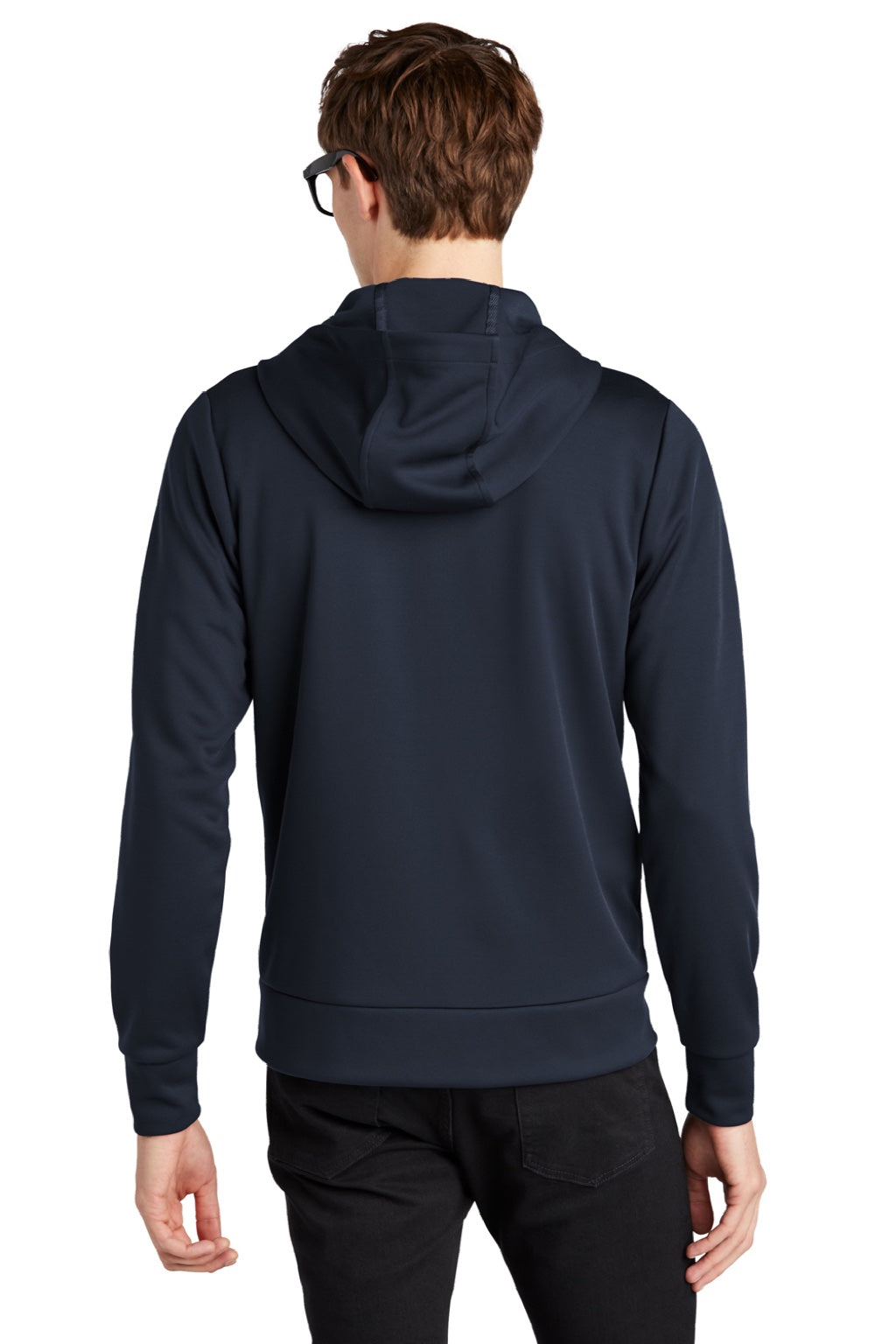 Mercer+Mettle MM3002 Mens Double Knit Full Zip Hooded Sweatshirt Hoodie w/ Pockets Night Navy Blue Model Back