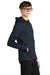 Mercer+Mettle MM3002 Mens Double Knit Full Zip Hooded Sweatshirt Hoodie w/ Pockets Night Navy Blue Model Side