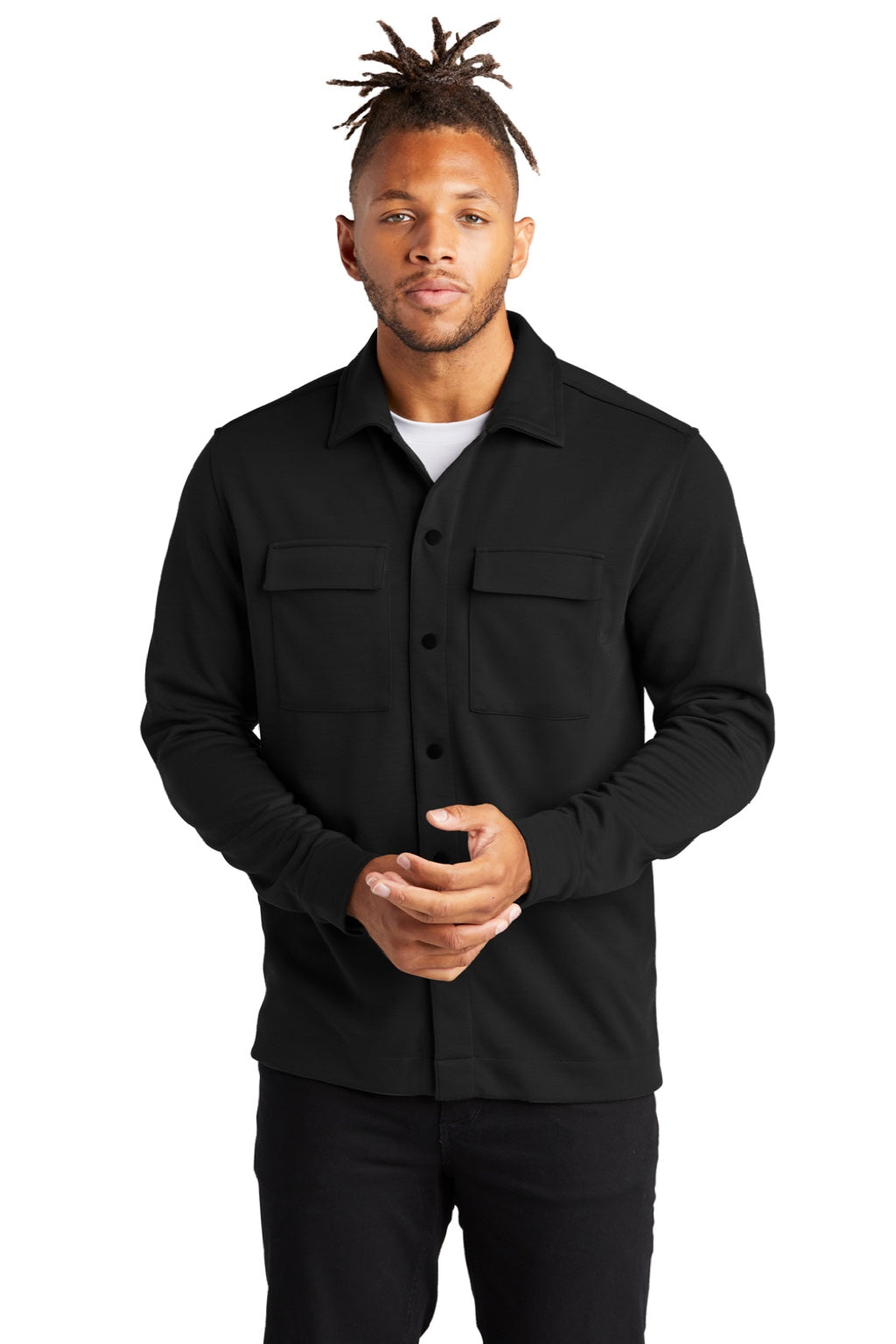 Mercer+Mettle MM3004 Mens Double Knit Snap Front Jacket Deep Black Model Front