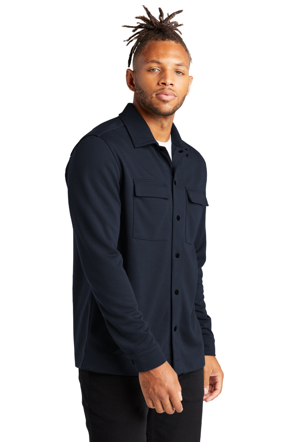 Mercer+Mettle MM3004 Mens Double Knit Snap Front Jacket Night Navy Blue Model 3Q