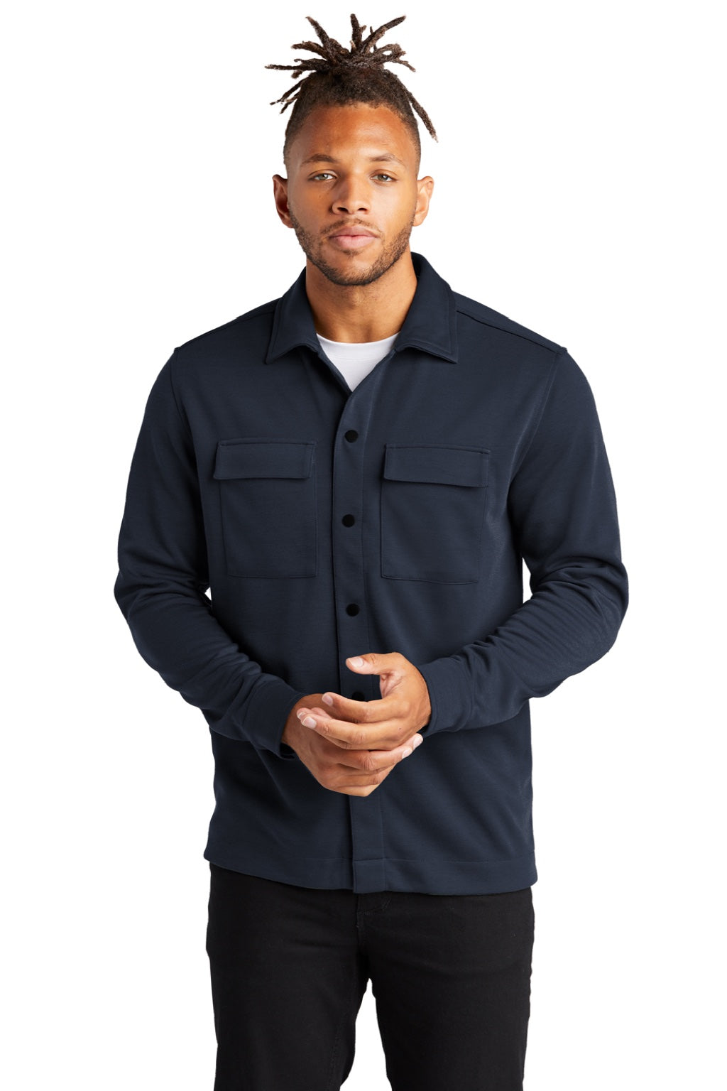 Mercer+Mettle MM3004 Mens Double Knit Snap Front Jacket Night Navy Blue Model Front