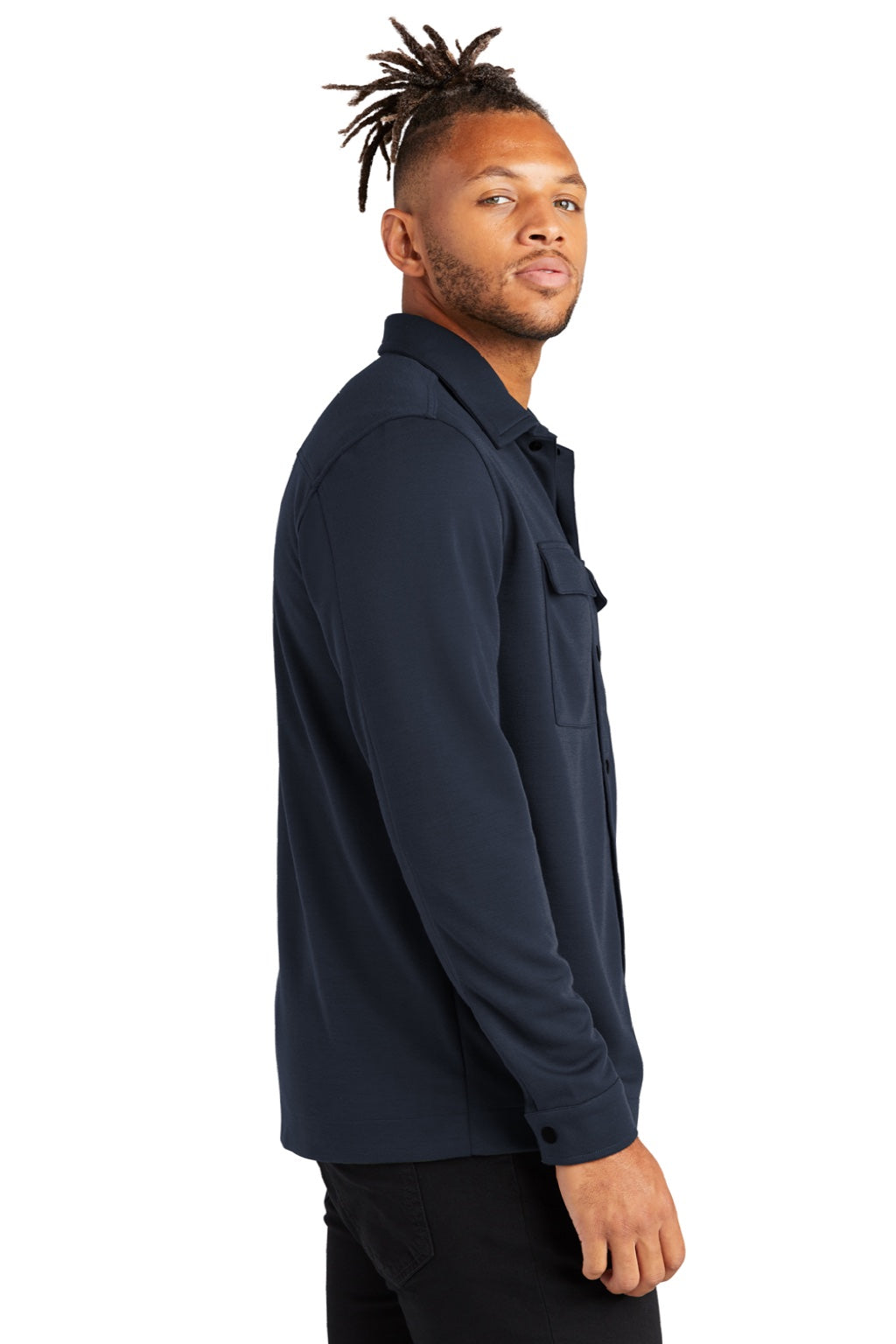 Mercer+Mettle MM3004 Mens Double Knit Snap Front Jacket Night Navy Blue Model Side