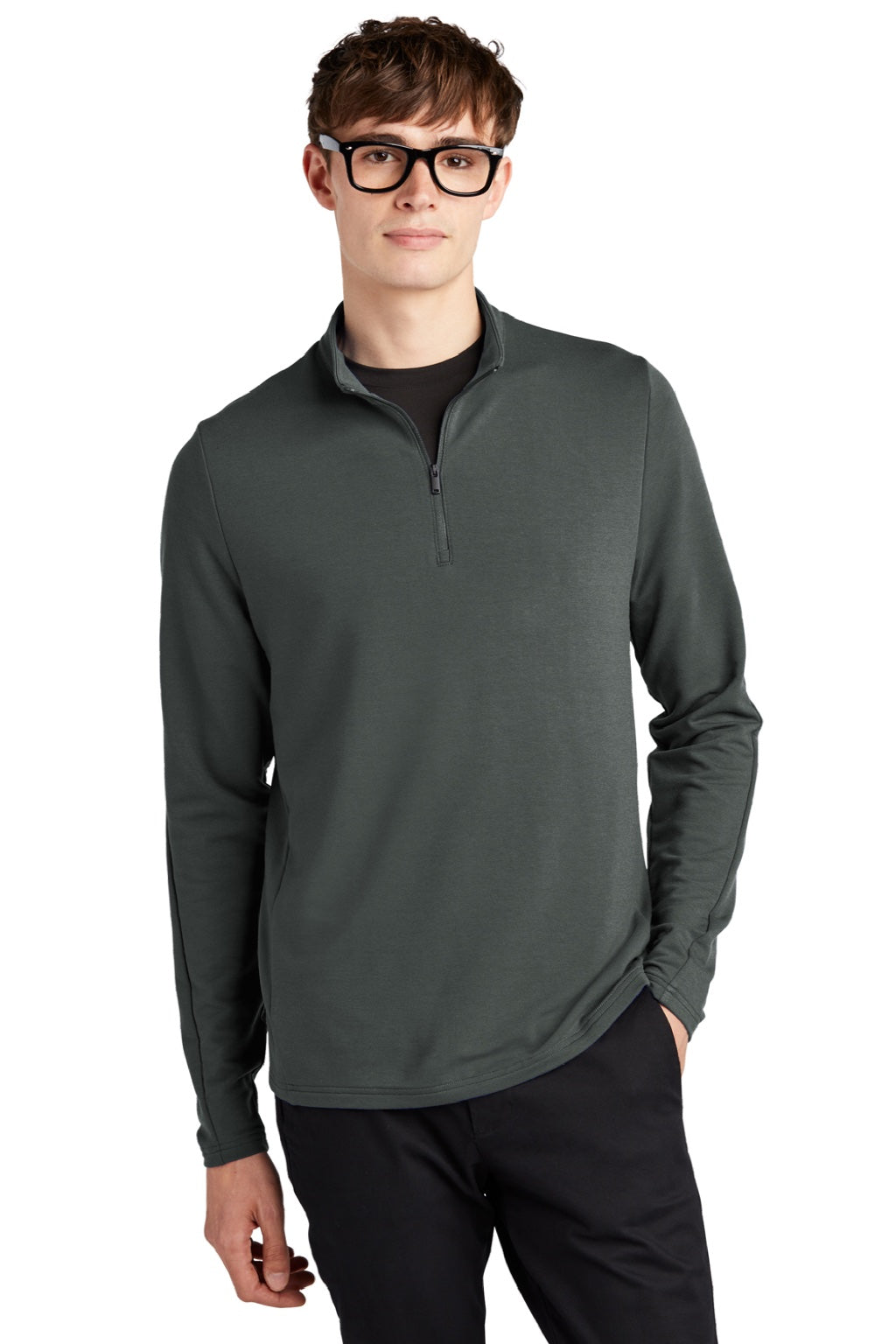 Mercer+Mettle MM3010 Mens Stretch 1/4 Zip Sweatshirt Anchor Grey Model Front
