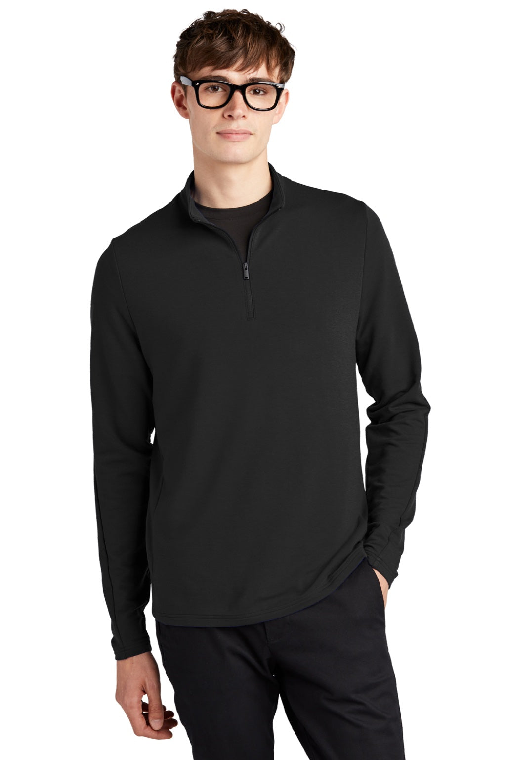 Mercer+Mettle MM3010 Mens Stretch 1/4 Zip Sweatshirt Deep Black Model Front