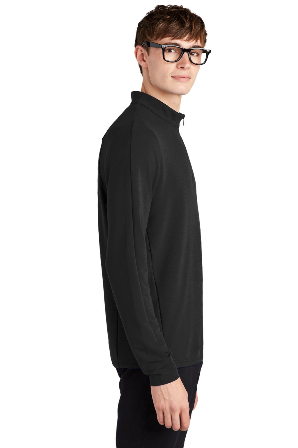 Mercer+Mettle MM3010 Mens Stretch 1/4 Zip Sweatshirt Deep Black Model Side