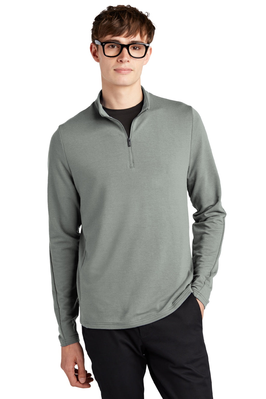 Mercer+Mettle MM3010 Mens Stretch 1/4 Zip Sweatshirt Gusty Grey Model Front