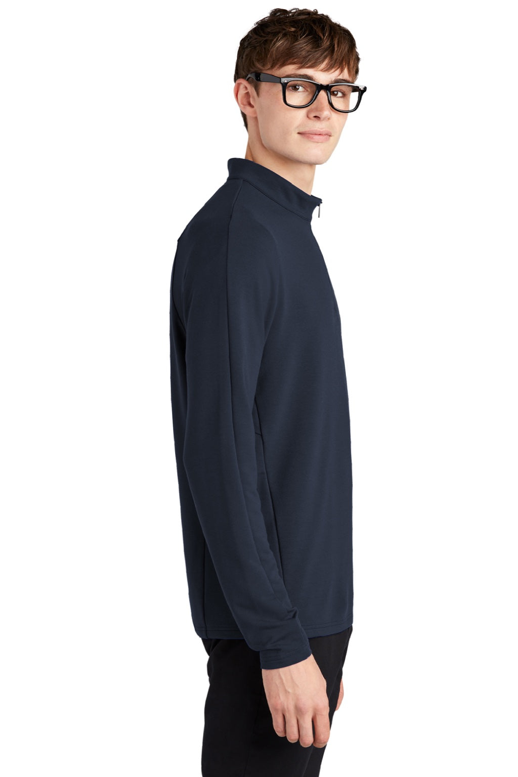 Mercer+Mettle MM3010 Mens Stretch 1/4 Zip Sweatshirt Night Navy Blue Model Side