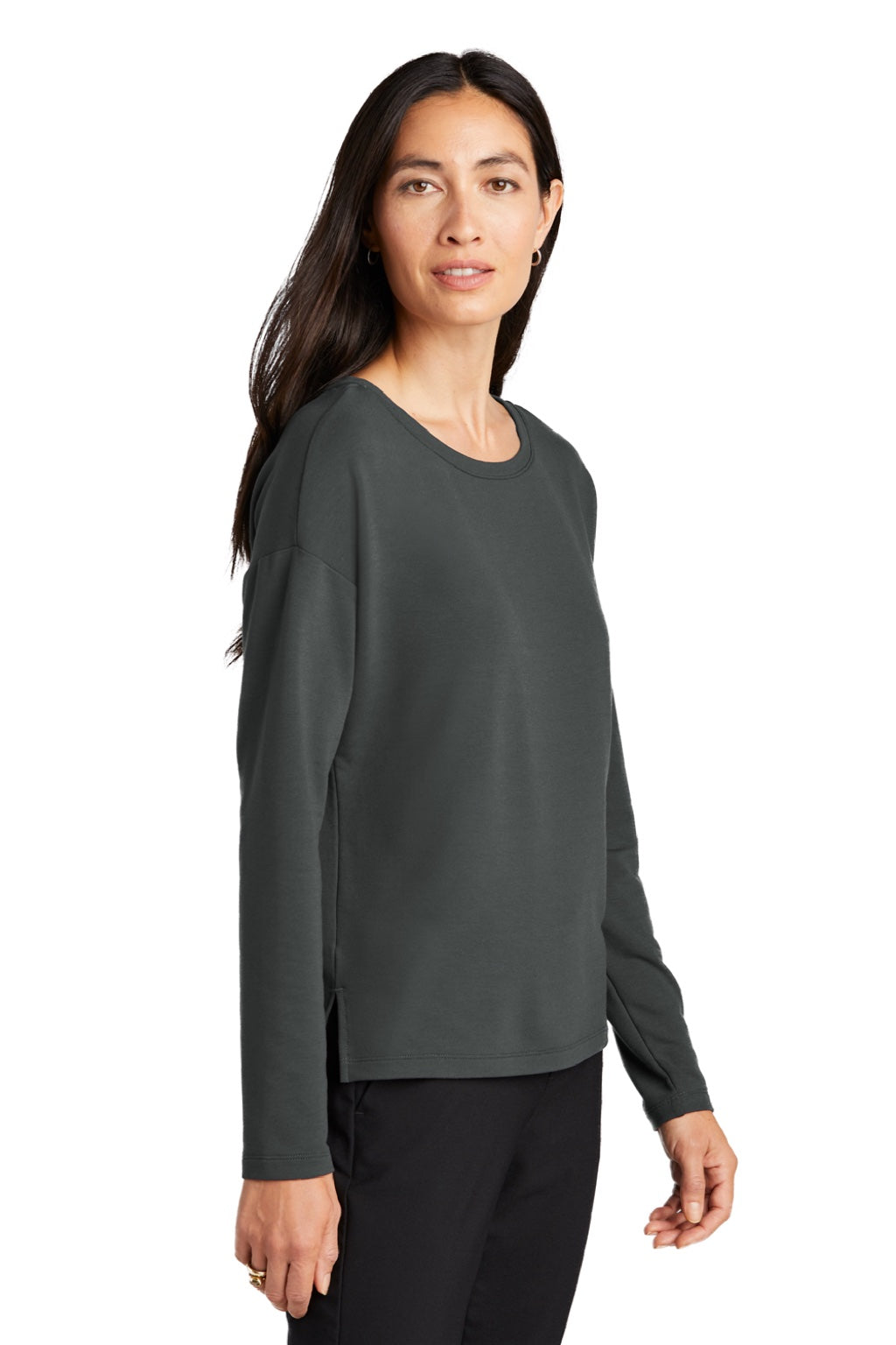 Mercer+Mettle MM3013 Womens Stretch Drop Shoulder Wide Crewneck Sweatshirt Anchor Grey Model 3Q