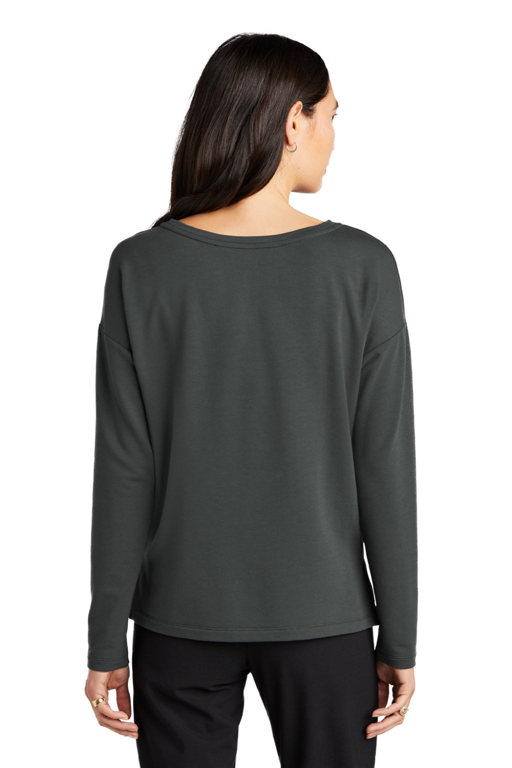 Mercer+Mettle MM3013 Womens Stretch Drop Shoulder Wide Crewneck Sweatshirt Anchor Grey Model Back