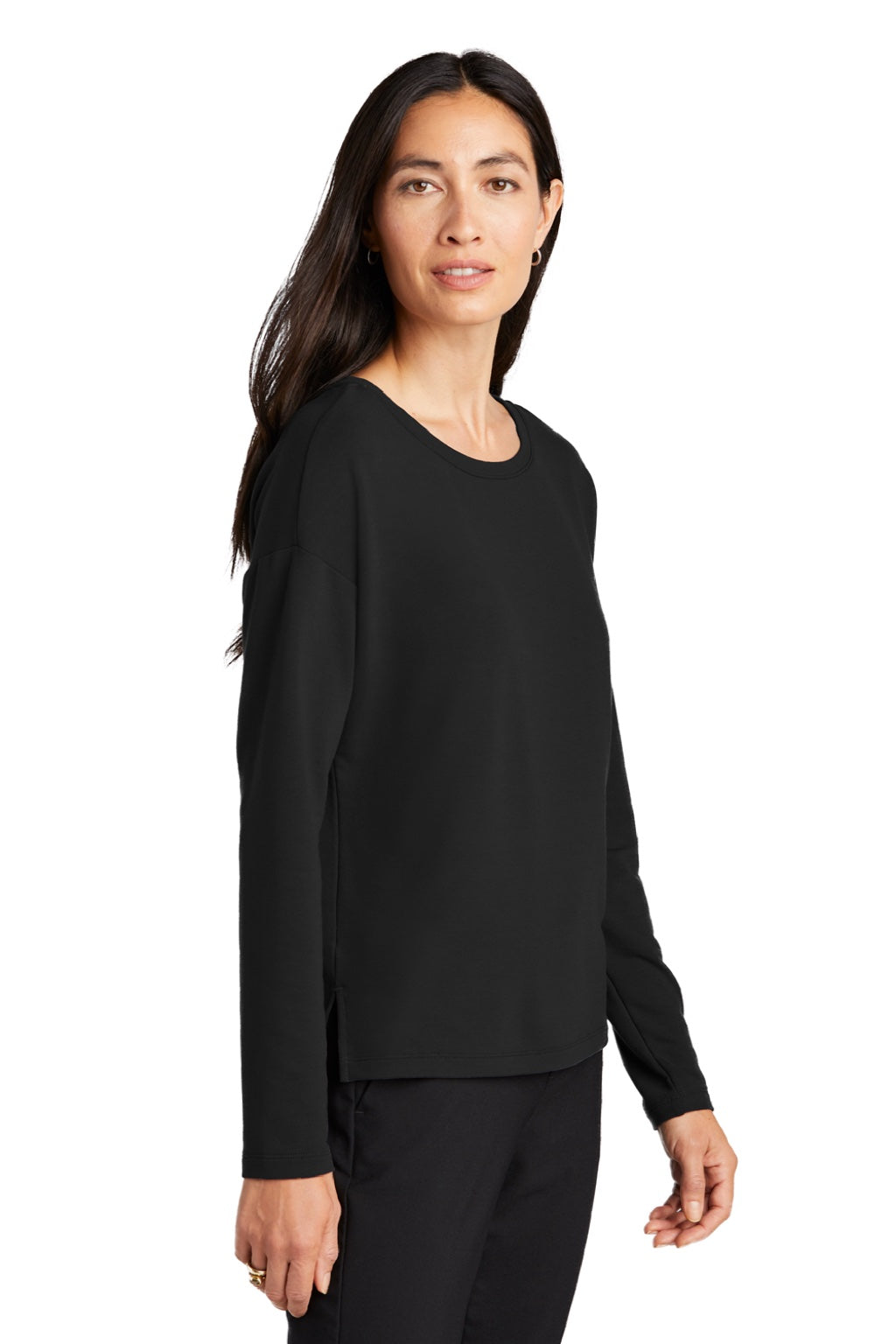 Mercer+Mettle MM3013 Womens Stretch Drop Shoulder Wide Crewneck Sweatshirt Deep Black Model 3Q