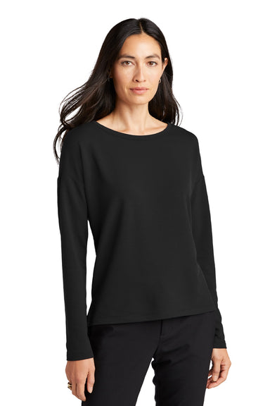 Mercer+Mettle MM3013 Womens Stretch Drop Shoulder Wide Crewneck Sweatshirt Deep Black Model Front