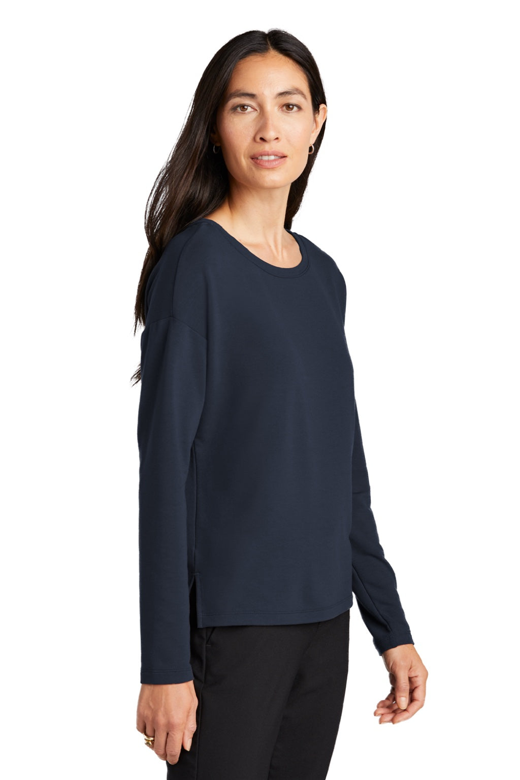 Mercer+Mettle MM3013 Womens Stretch Drop Shoulder Wide Crewneck Sweatshirt Night Navy Blue Model 3Q