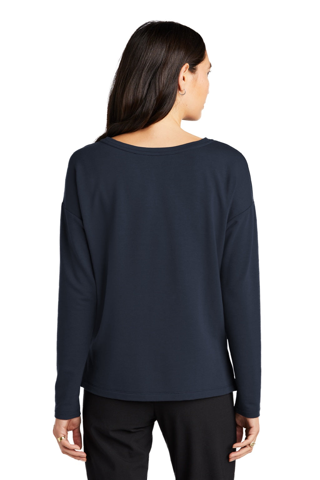 Mercer+Mettle MM3013 Womens Stretch Drop Shoulder Wide Crewneck Sweatshirt Night Navy Blue Model Back