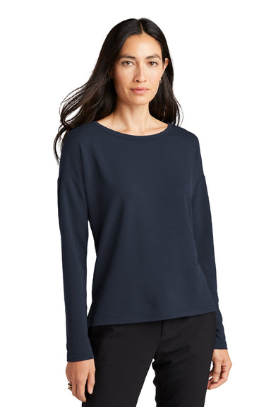 Mercer+Mettle MM3013 Womens Stretch Drop Shoulder Wide Crewneck Sweatshirt Night Navy Blue Model Front