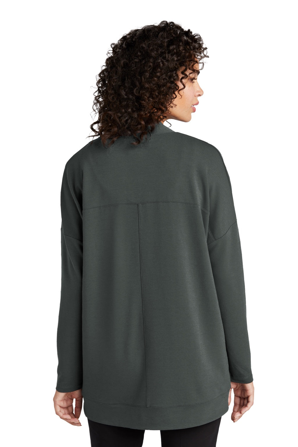 Mercer+Mettle MM3015 Womens Stretch Open Front Long Sleeve Cardigan Sweater Anchor Grey Model Back