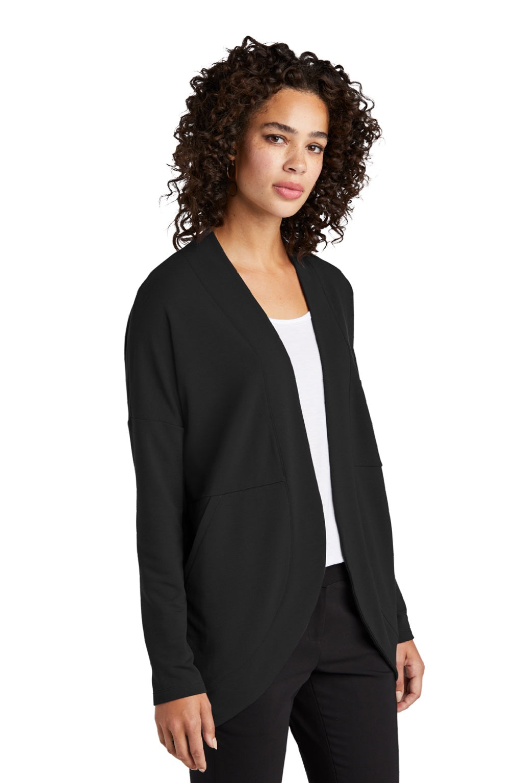 Mercer+Mettle MM3015 Womens Stretch Open Front Long Sleeve Cardigan Sweater Deep Black Model 3Q