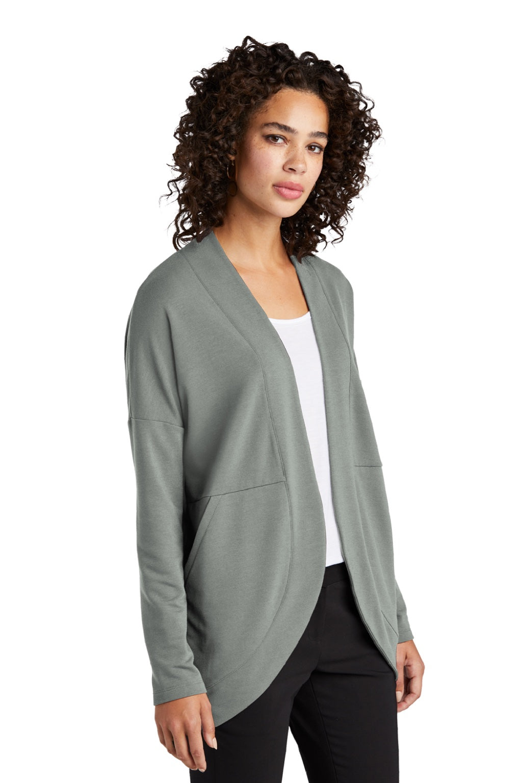 Mercer+Mettle MM3015 Womens Stretch Open Front Long Sleeve Cardigan Sweater Gusty Grey Model 3Q