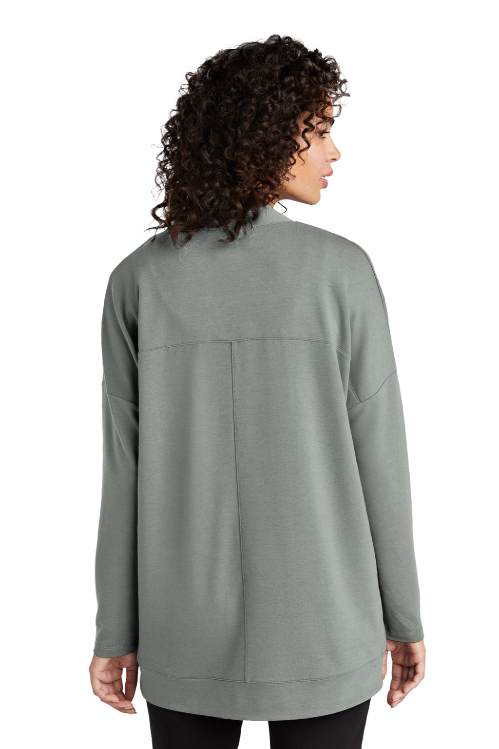Mercer+Mettle MM3015 Womens Stretch Open Front Long Sleeve Cardigan Sweater Gusty Grey Model Back