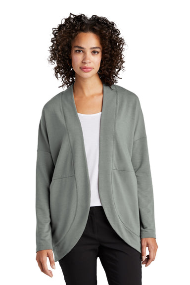 Mercer+Mettle MM3015 Womens Stretch Open Front Long Sleeve Cardigan Sweater Gusty Grey Model Front