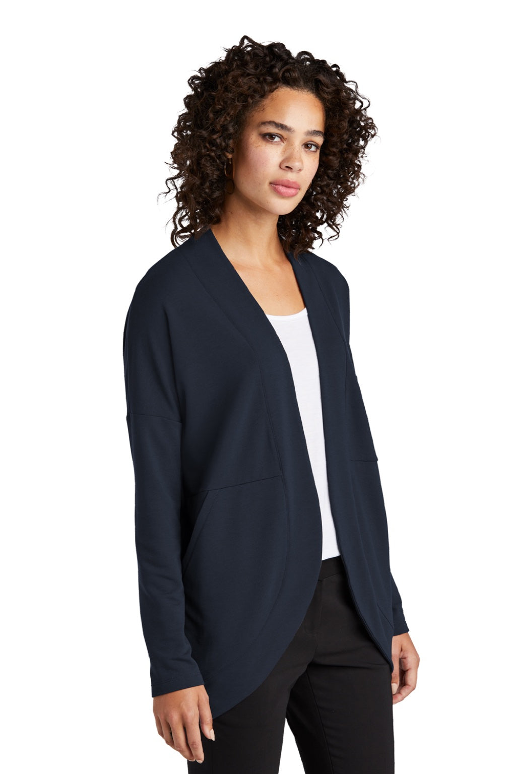 Mercer+Mettle MM3015 Womens Stretch Open Front Long Sleeve Cardigan Sweater Night Navy Blue Model 3Q