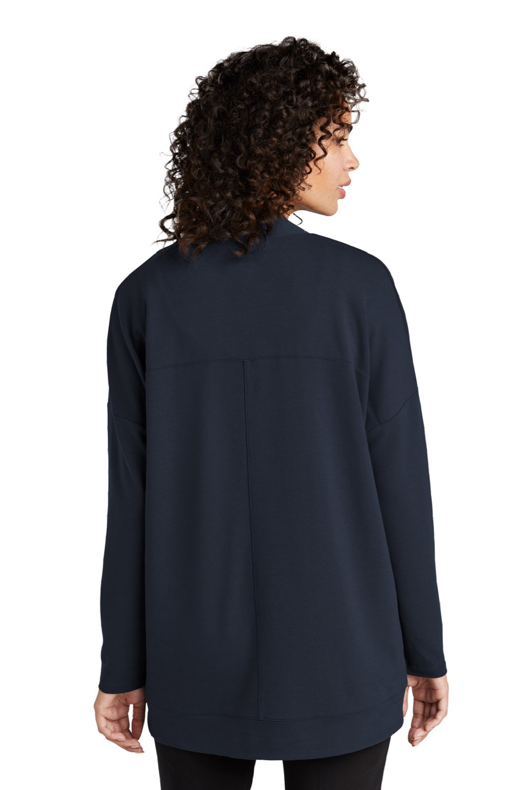 Mercer+Mettle MM3015 Womens Stretch Open Front Long Sleeve Cardigan Sweater Night Navy Blue Model Back