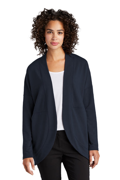 Mercer+Mettle MM3015 Womens Stretch Open Front Long Sleeve Cardigan Sweater Night Navy Blue Model Front