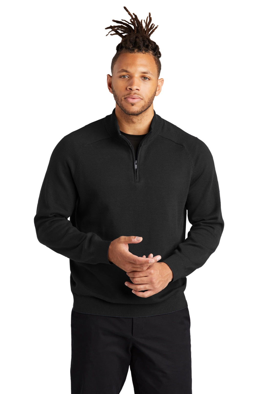 Mercer+Mettle MM3020 Mens 1/4 Zip Sweater Deep Black Model Front