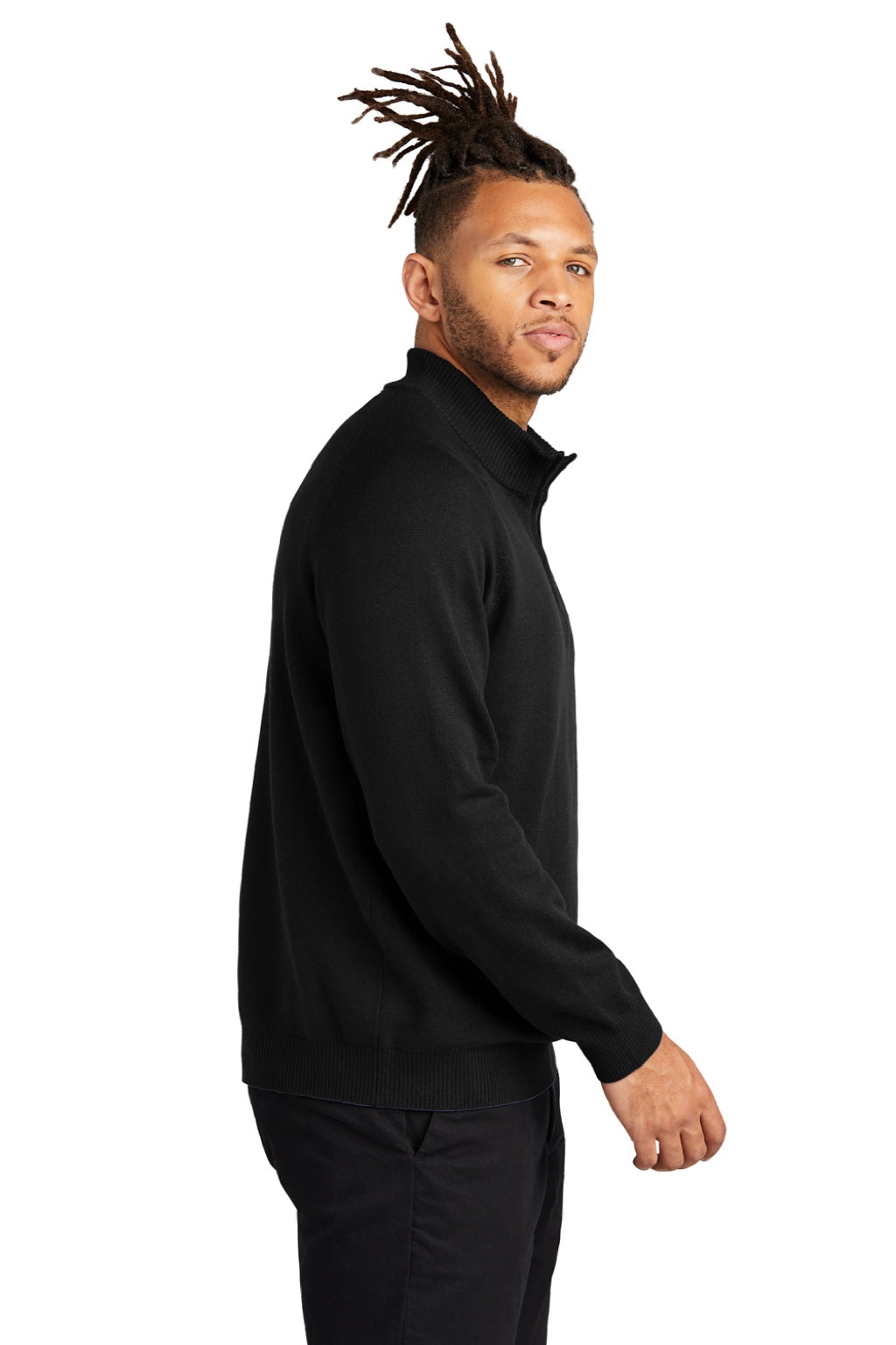Mercer+Mettle MM3020 Mens 1/4 Zip Sweater Deep Black Model Side