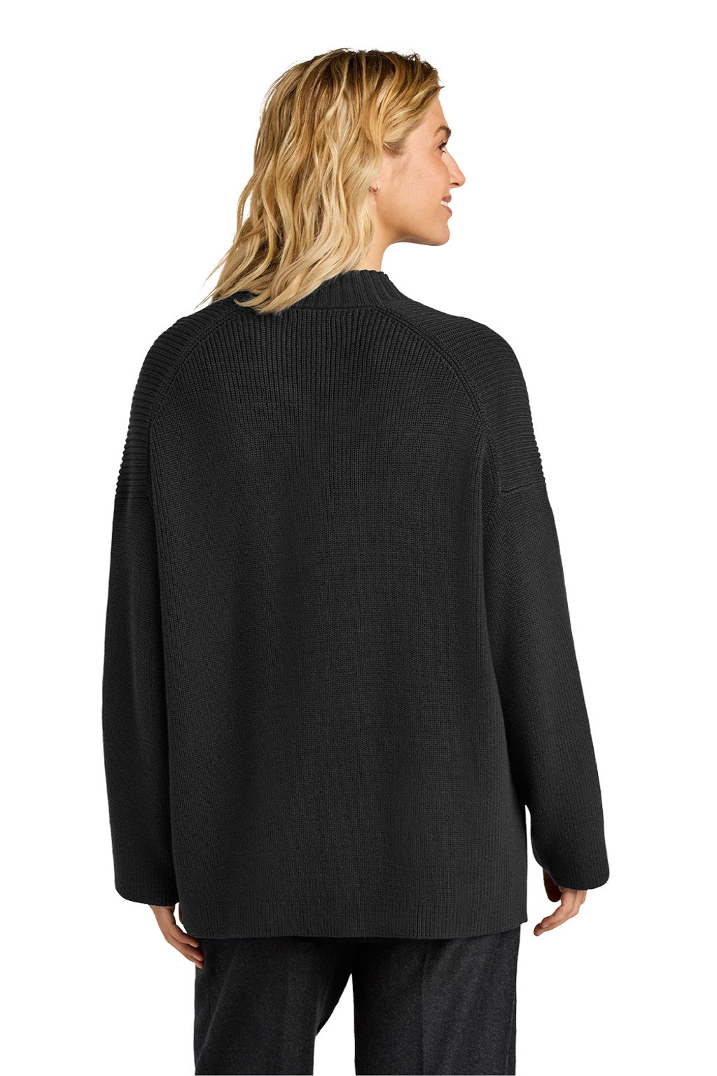 Mercer+Mettle MM3021 Womens Open Cardigan Sweater w/ Pockets Deep Black Model Back