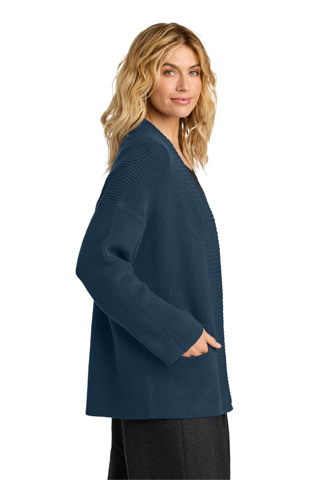 Mercer+Mettle MM3021 Womens Open Cardigan Sweater w/ Pockets Insignia Blue Model Side