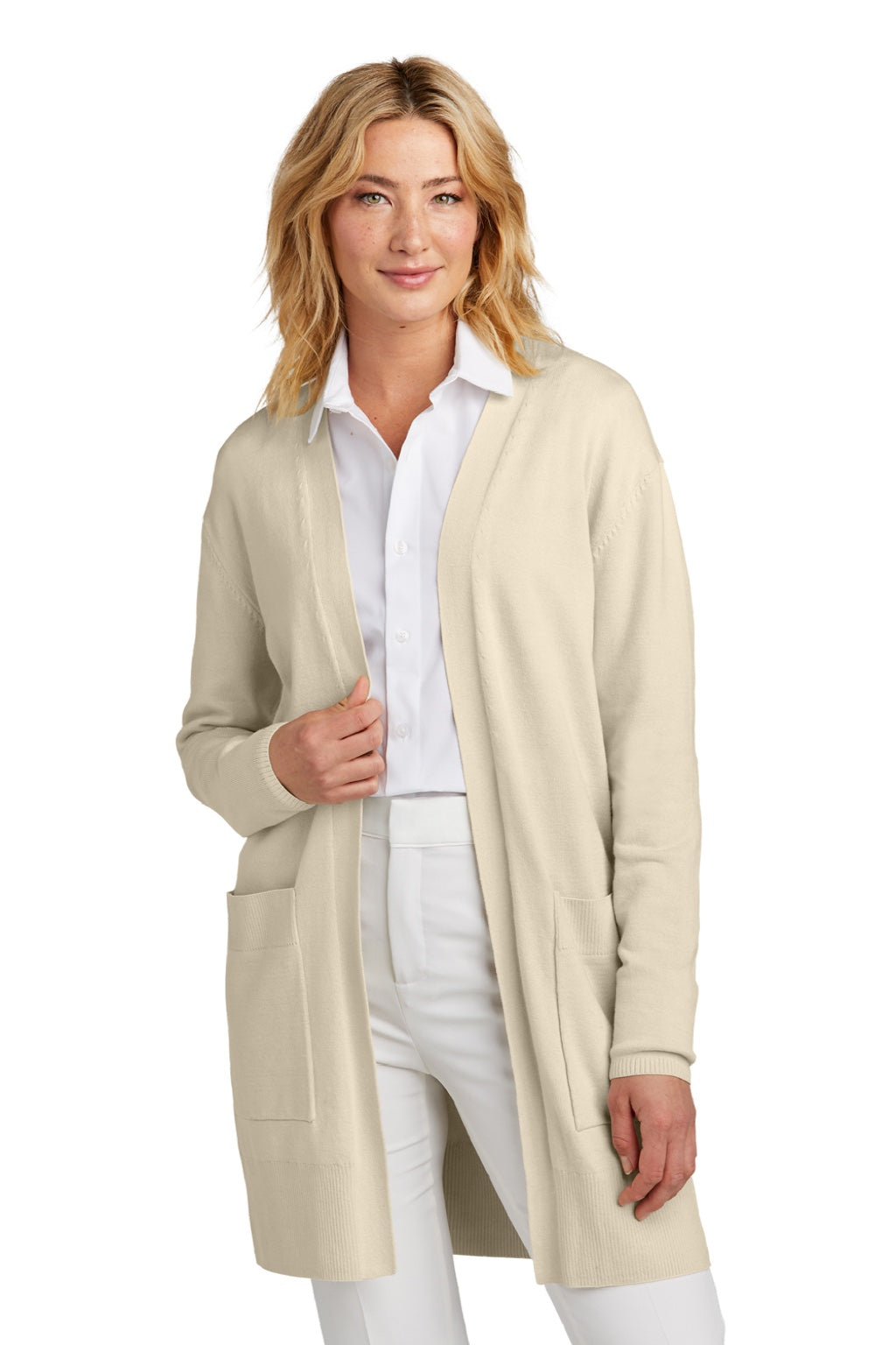 Mercer+Mettle MM3023 Womens Open Front Cardigan Sweater Birch Model Front