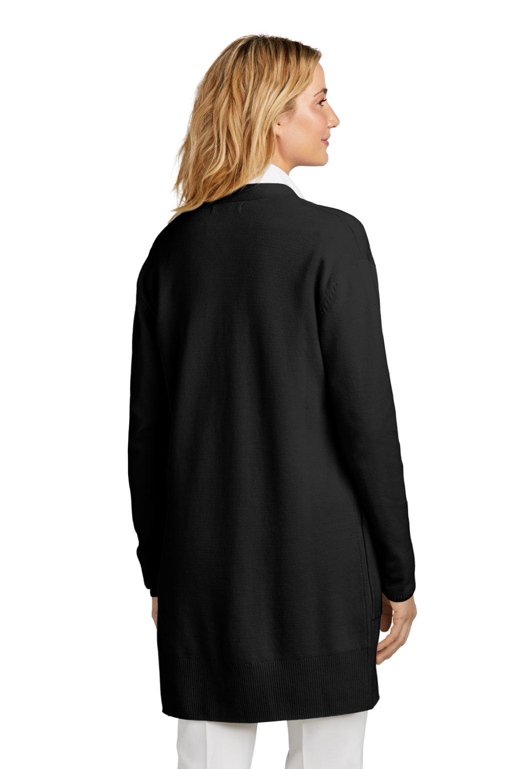 Mercer+Mettle MM3023 Womens Open Front Cardigan Sweater Deep Black Model Back
