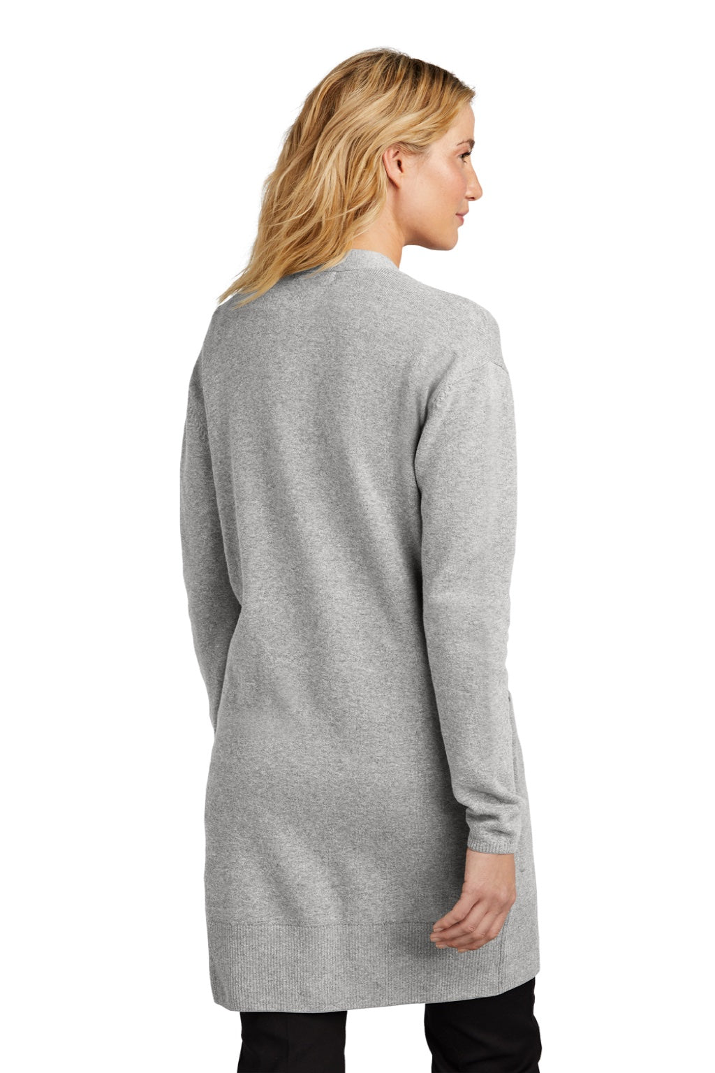 Mercer+Mettle MM3023 Womens Open Front Cardigan Sweater Heather Gusty Grey Model Back