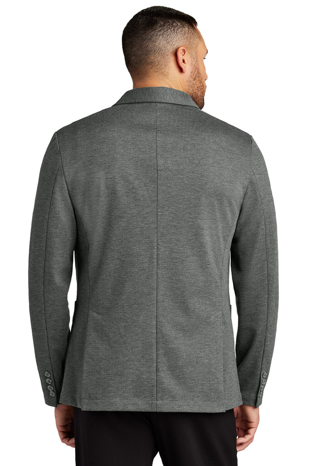 Mercer+Mettle MM3030 Mens Snag Resistant Relaxed Knit Blazer w/ Pockets Heather Storm Grey Model Back