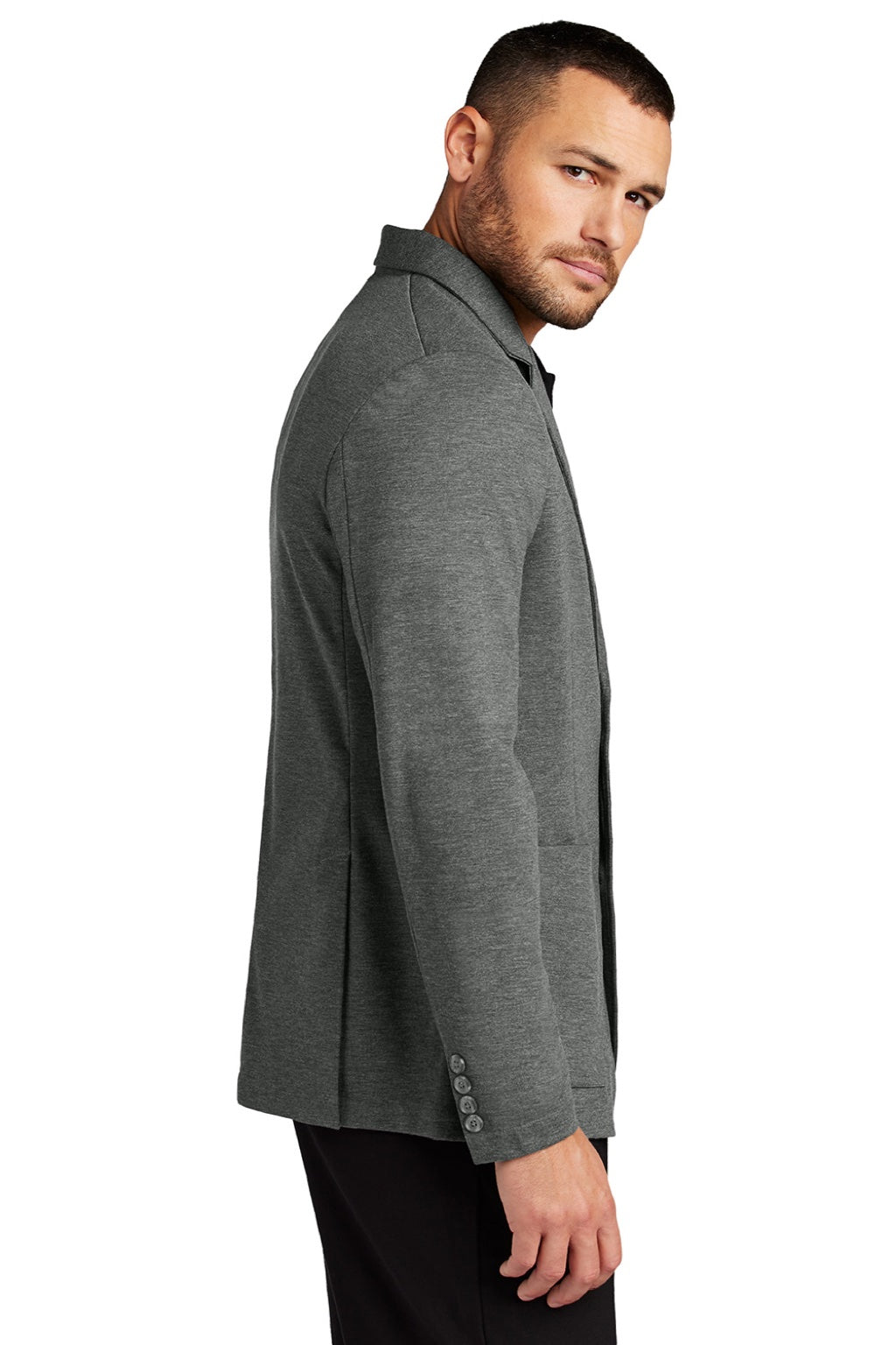 Mercer+Mettle MM3030 Mens Snag Resistant Relaxed Knit Blazer w/ Pockets Heather Storm Grey Model Side