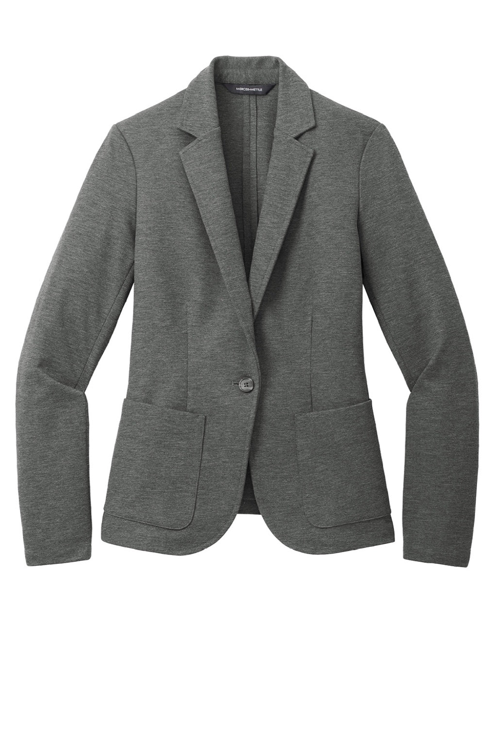 Mercer+Mettle MM3031 Womens Snag Resistant Relaxed Knit Blazer w/ Pockets Heather Storm Grey Flat Front