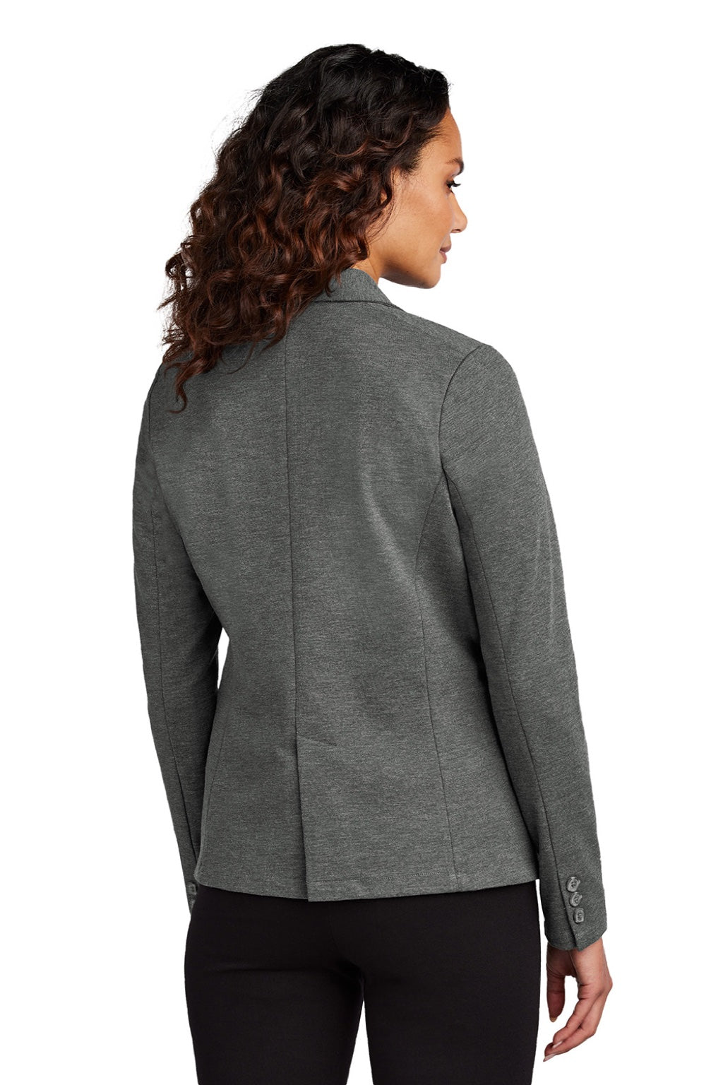 Mercer+Mettle MM3031 Womens Snag Resistant Relaxed Knit Blazer w/ Pockets Heather Storm Grey Model Back