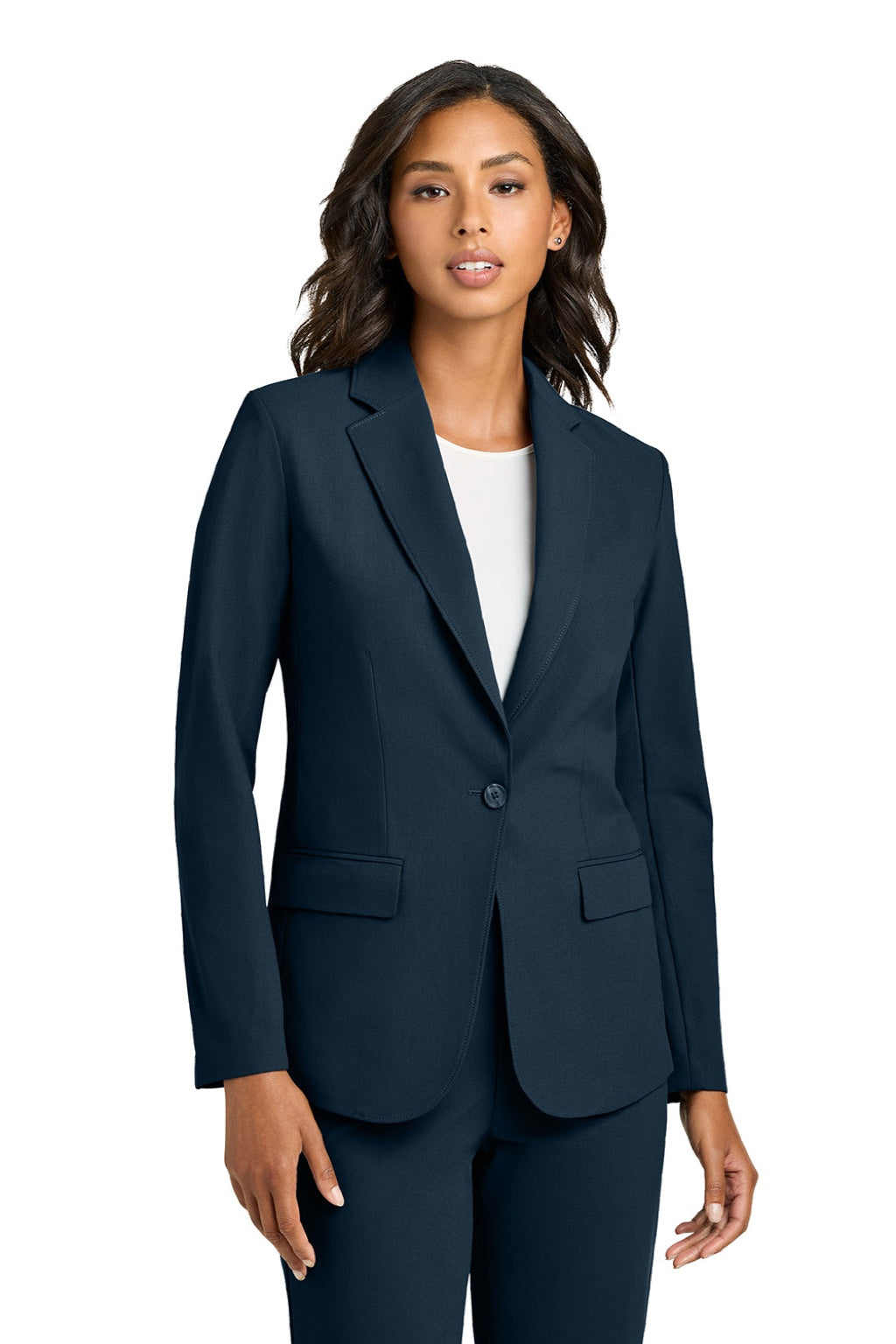 Mercer+Mettle MM3033 Womens Capital Tech Blazer w/ Pockets Night Navy Blue Model Front