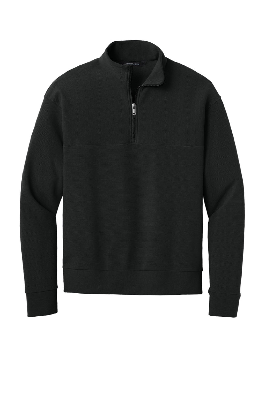 Mercer+Mettle MM3040 Mens Linear Texture Odor Resistant 1/4 Zip Sweatshirt Deep Black Flat Front