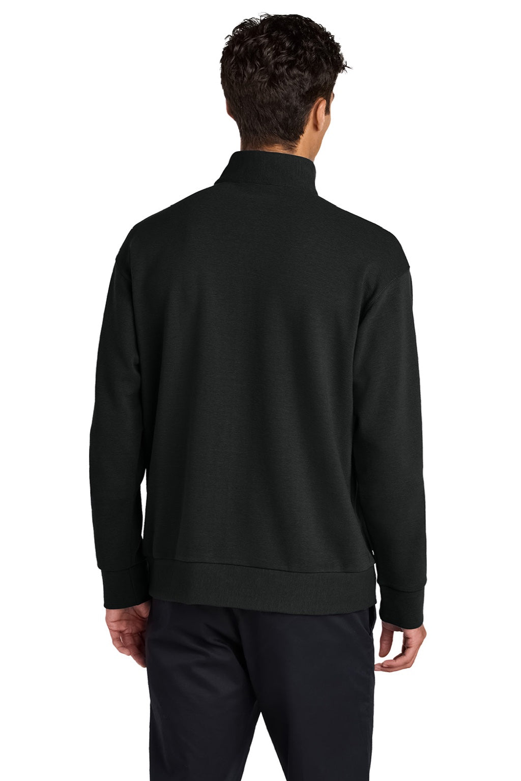 Mercer+Mettle MM3040 Mens Linear Texture Odor Resistant 1/4 Zip Sweatshirt Deep Black Model Back