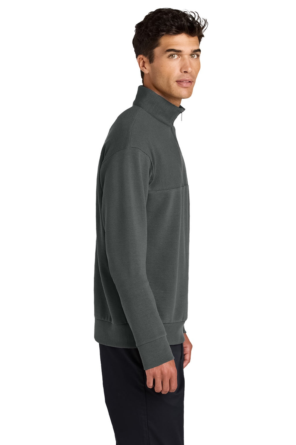 Mercer+Mettle MM3040 Mens Linear Texture Odor Resistant 1/4 Zip Sweatshirt Storm Grey Model Side