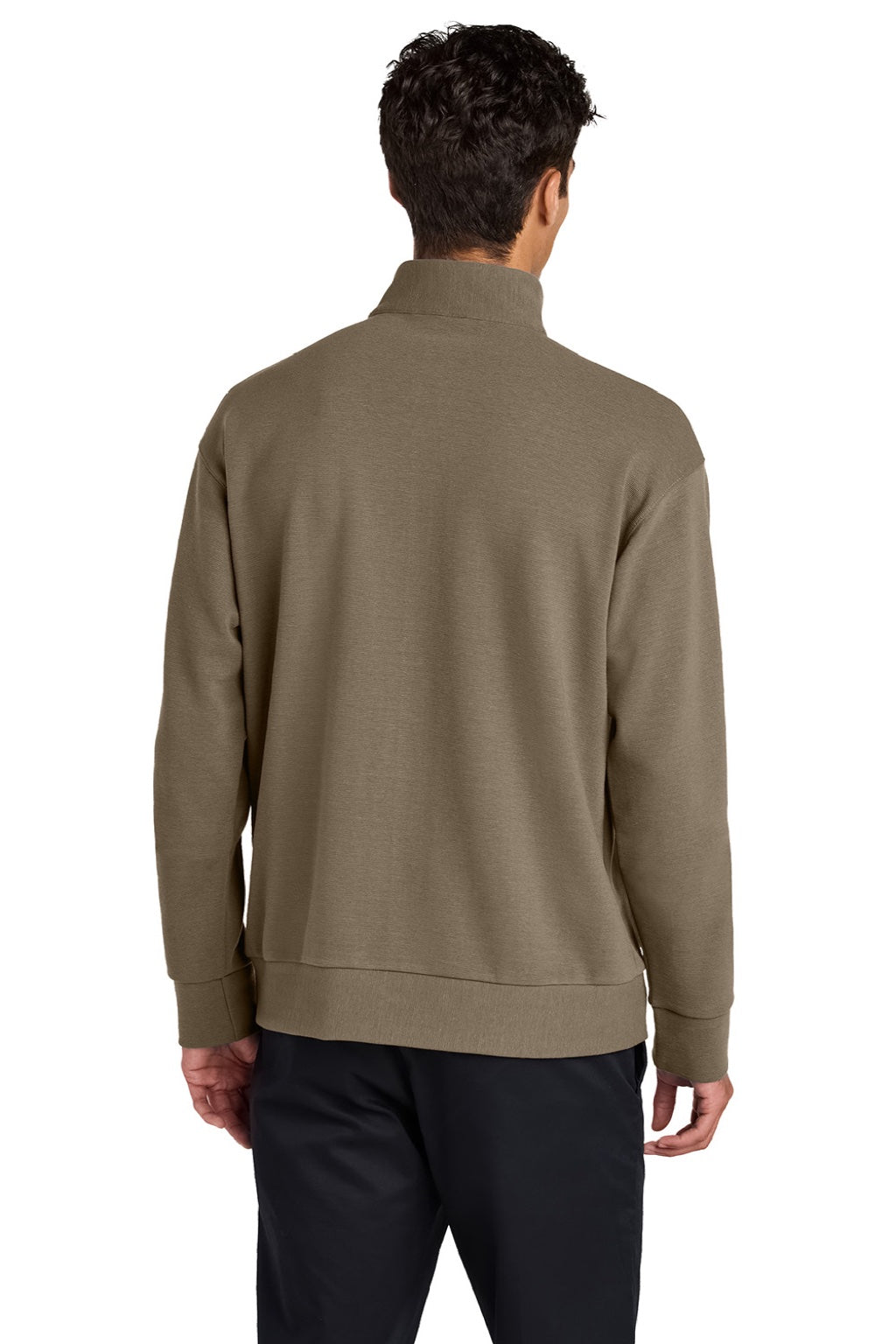 Mercer+Mettle MM3040 Mens Linear Texture Odor Resistant 1/4 Zip Sweatshirt Warm Taupe Brown Model Back