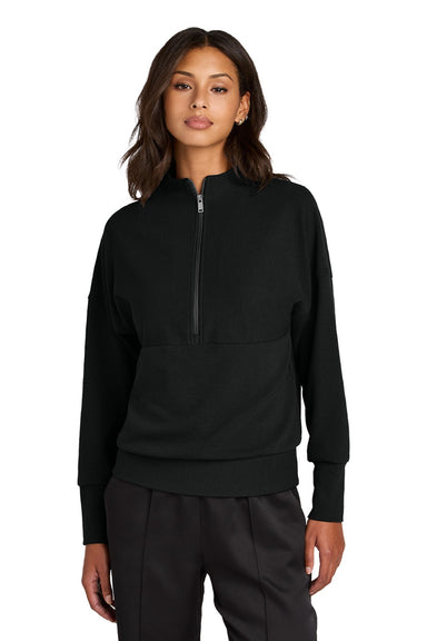 Mercer+Mettle MM3041 Womens Linear Texture Odor Resistant 1/4 Zip Sweatshirt Deep Black Model Front