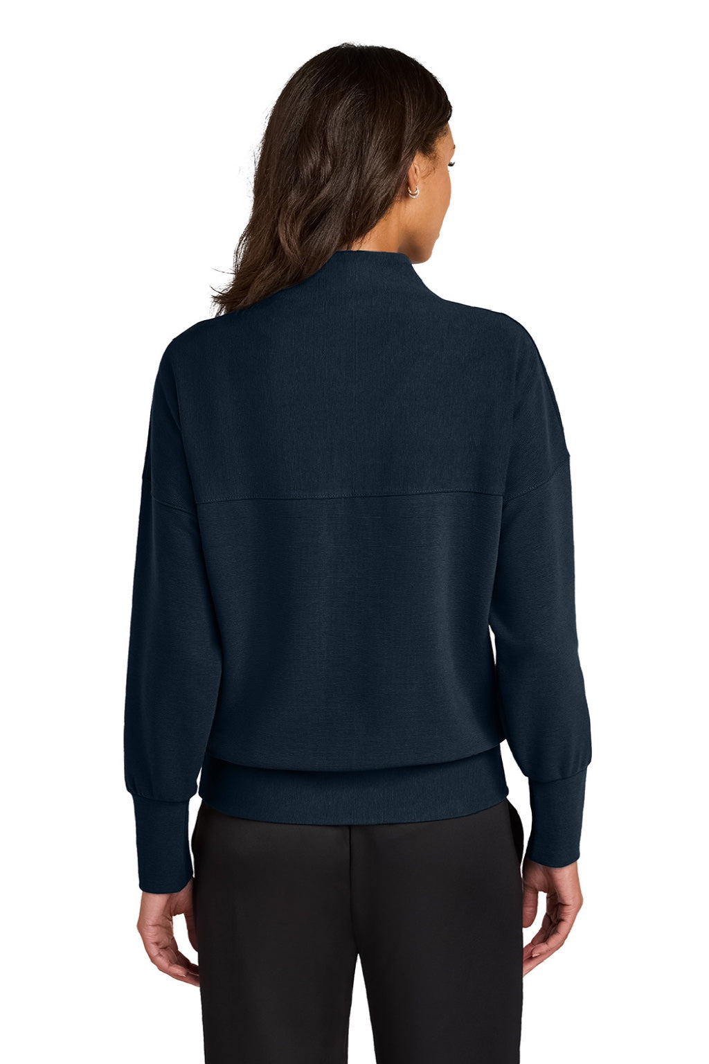 Mercer+Mettle MM3041 Womens Linear Texture Odor Resistant 1/4 Zip Sweatshirt Night Navy Bue Model Back